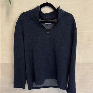 Classic Blue Zip Up Sweater with Stand-Up Collar